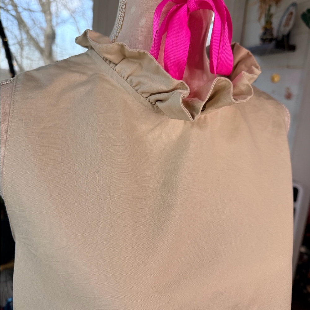 Tyler Boe Ruffle Bow Neck Linen Dress Beige Size XL - Picture 8 of 8